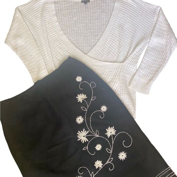 Vintage Plaza South Midi Skirt Black Beaded Fringe Boho Back Zipper Slit Size 12 - Picture 4 of 8